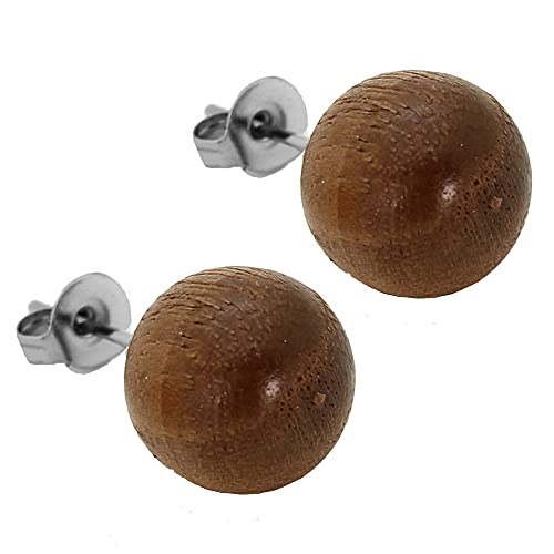 Tumundo 1 Paar Holz Ohrstecker Ohrringe Rotbraun Braun Kugel Perle Rund Ohr Damen-Schmuck Ohrschmuck Natur Holzschmuck von Tumundo