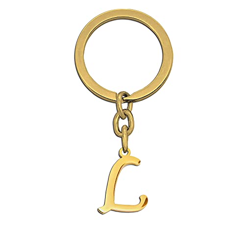Tumundo 1 Schlüssel-Anhänger Buchstabe Alphabet Schlüsselring Initialen Golden Edelstahl Name + Geschenk-Box Etui Weihnachten, Variante_:L - golden von tumundo