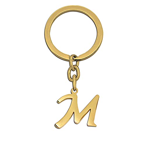 Tumundo 1 Schlüssel-Anhänger Buchstabe Alphabet Schlüsselring Initialen Golden Edelstahl Name + Geschenk-Box Etui Weihnachten, Variante_:M - golden von Tumundo