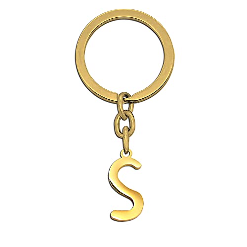 Tumundo 1 Schlüssel-Anhänger Buchstabe Alphabet Schlüsselring Initialen Golden Edelstahl Name + Geschenk-Box Etui Weihnachten, Variante_:S - golden von tumundo