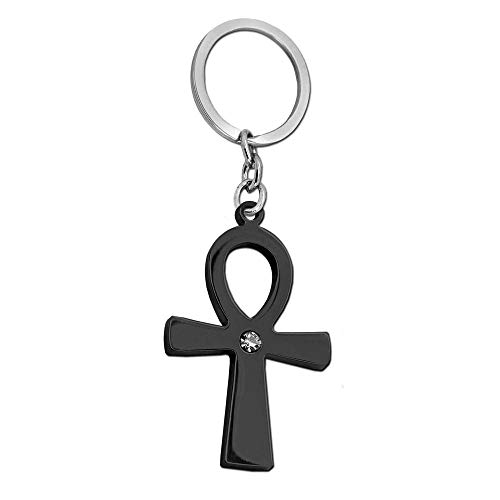 Tumundo Edelstahl Ankh Anch Schlüssel-Anhänger Kreuz Kruzifix Henkelkreuz Schlüsselring Autoschlüssel Golden Silbern, Variante:schwarz von tumundo