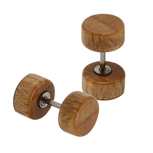 Tumundo Fakeplugs Holz Fake Plug Tunnel Piercing Horn Ohrstecker Holzohrringe Damen Herren Beige Rot Braun Schwarz, Variante:8mm - beige von Tumundo