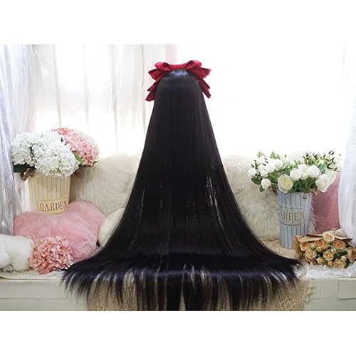 Cosplay Anime Lolita Mädchen süße lange Prinzessin Kopfbedeckung gerade Perücke mit Pony für Frauen (schwarz) von Tunbuy