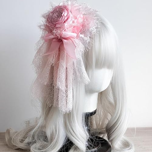 Halloween Handgemachte weiche Mädchen Lolita Spitze Schleier Mesh Zylinder Haarnadeln Clips Cosplay Kostüm Party Requisiten Kopfschmuck (Rosa) von Tunbuy