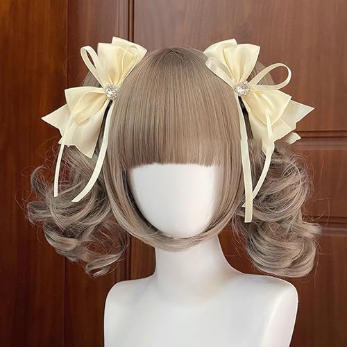 Lolita Maid Cosplay Kopfschmuck Stereobow Haarnadel Rosa Blau Niedlicher Luftschlangen Doppel-Pferdeschwanz Weiche Mädchen-Haarspangen (Gelb) von Tunbuy