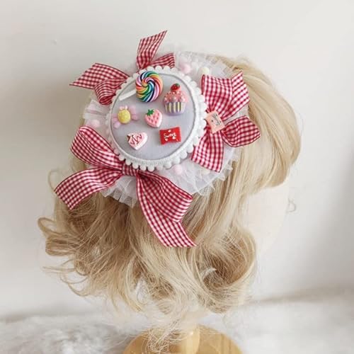 Lolita Maid Soft Girl Dot Butter Top Hat Beanie Cute Party Cosplay Kostüm Kopfschmuck Haarspangen (rot) von Tunbuy