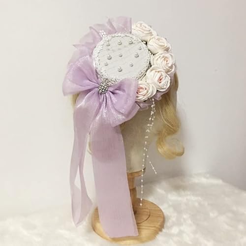 Lolita Maid Soft Girl Hochzeit Beanie Hut Hanfu Cosplay Kostüm Party Kopfschmuck Haarspangen (lila) von Tunbuy