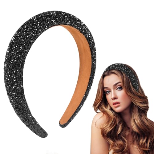 Tundwhite Glitzer Strass Haarreif,Damen Haarreif Glitzer,Mit Perlen Kristall-Glitzer Mit Pailletten Verziert Modisches Solides Stirnband Rutschfest Haarbänder,Glitzer Dickes Kissen Damen Stirnband von Tundwhite