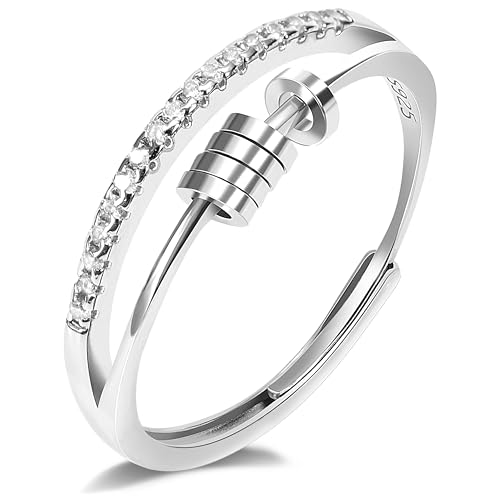 Angst Spinner Ringe für Damen, 925 Sterling Silber Ringe Verstellbare Fingerring Stapelbare Daumenring Relief Fidget Angst Ring Anti Stress Schmuckgeschenke von Tunejoy