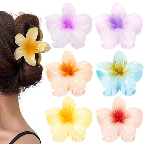 Haarspangen Blumen 6 Stück Hair Claw Clips Haarklammer Kunststoff Acryl Große Rutschfest Starker Bunt Gradient Hawaiianische Geschenke für Frauen Mädchen Haarstyling Zubehör von Tunejoy