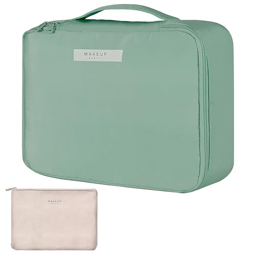 Kosmetiktasche Große Reise Make Up Tasche Mit Pinselfach Wasserdicht Tragbar Schminktasche Organizer für Damen Und Mädchen Grün von Tunejoy