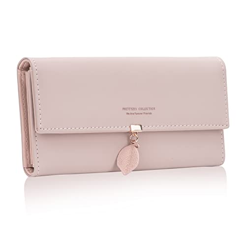 Damen Geldbeutel PU Leder Lang Geldbörse Rosa Brieftasche Weichem Glattem Große Kapazität für Frauen Mädchen mit Reißverschlusstasche Kleingeldfach 9 Kartenfächer RFID-Blocker von Tunejoy