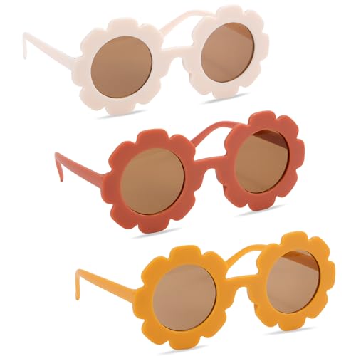 Tunejoy Kinder Sonnenbrillen 3 Stück Süß Runde Sonnenbrille Blumen Geformt Brille für Mädchen Party Geschenk Outdoor Strand Sonnenbrille (Farbe B) von Tunejoy