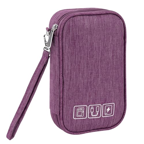 Tunejoy Tasche Elektronische Wasserdicht Kabeltaschen Klein Kabel Zubehör Organizer Tasche für Handy Ladekabel Powerbank USB Sticks 18,5 * 11,5 * 2,5 cm Lila von Tunejoy
