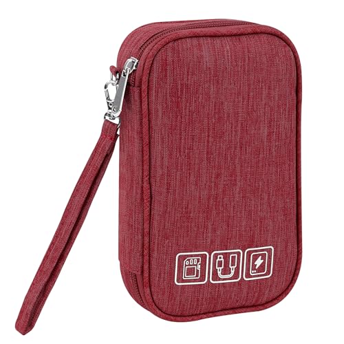 Tunejoy Tasche Elektronische Wasserdicht Kabeltaschen Klein Kabel Zubehör Organizer Tasche für Handy Ladekabel Powerbank USB Sticks 18,5 * 11,5 * 2,5 cm Rot von Tunejoy