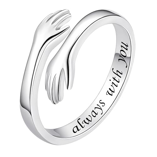 Umarmung Ring für Damen, 925 Sterling Silber Ringe Always with You Versprechensringe Verstellbare Fingerring Stapelbare Freundschaftsringe Schmuckgeschenke von Tunejoy