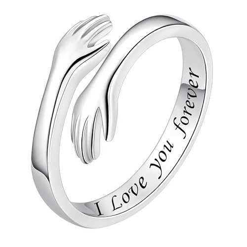 Umarmung Ring für Damen, 925 Sterling Silber Ringe I Love You Forever Versprechensringe Verstellbare Fingerring Stapelbare Freundschaftsringe Schmuckgeschenke von Tunejoy