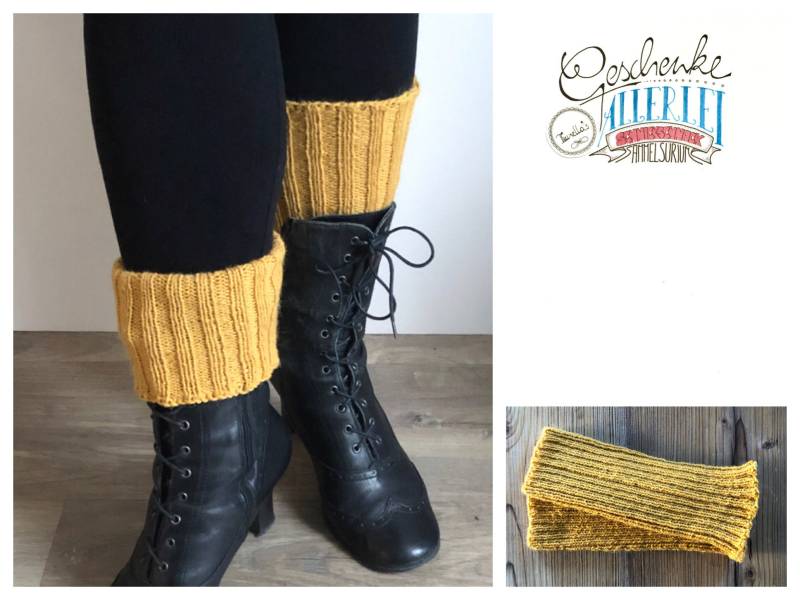 Kurze Stulpen Handgestrickt in Gelb - Gamaschen Manschetten Gerippt Pulswärmer Multifunktional Alpaka-Mix von TunellasGeschenke