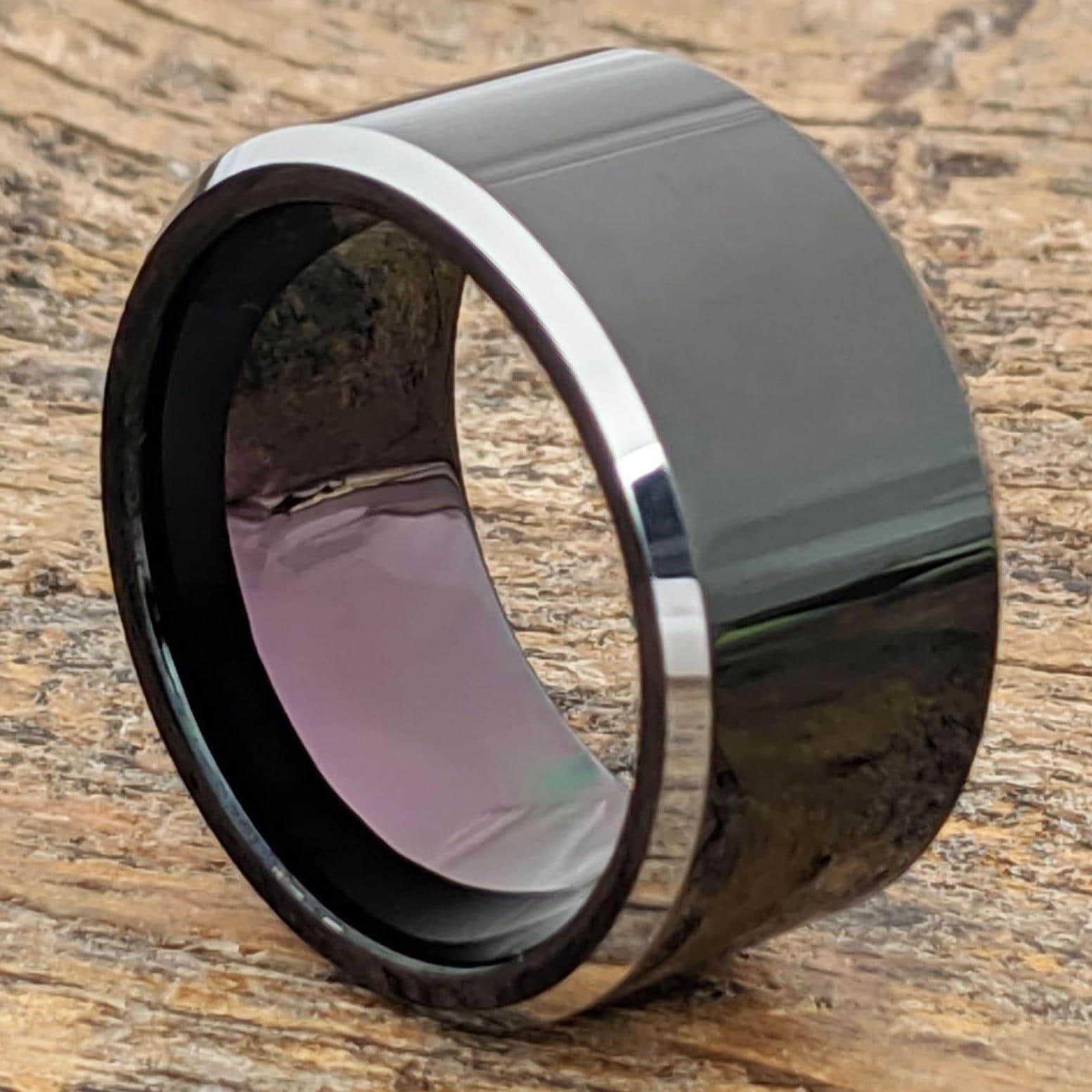 12 Mm Wolframring, Schwarzer Flacher Ehering Für Männer, Ehering, Wolframbänder Männer von TungstenRingsFM