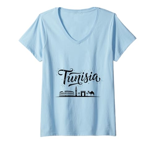 Damen Tunesien Skyline Reise Urlaub Outfits T-Shirt mit V-Ausschnitt von Tunisia Casual Clothes T-Shirts