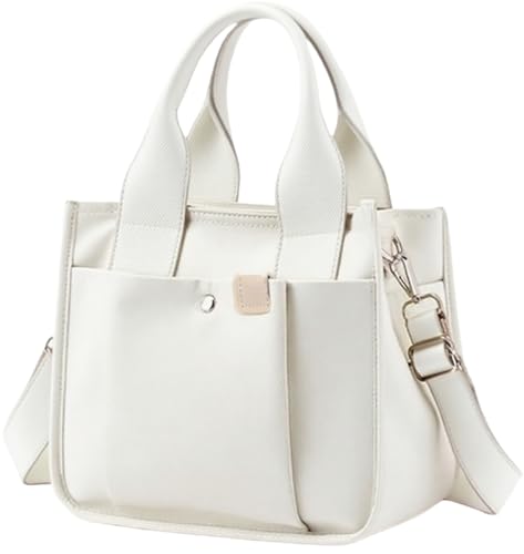 Kleine Canvas-Tragetasche mit Reißverschluss, Segeltuch mit mehreren Taschen, Crossbody-Tasche mit Tragegriff oben, Weiss/opulenter Garten, Large von Tuobo