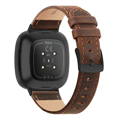 Tuocal Echtes Lederarmband, kompatibel mit Fitbit Versa 4 / Versa 3 / Fitbit Sense für Damen und Herren, weiches, atmungsaktives Echtleder, verstellbares Ersatzarmband für Fitbit Versa 3, von Tuocal