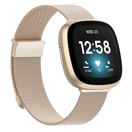 Tuocal Metallarmband kompatibel mit Fitbit Versa 4 Armband/Fitbit Versa 3 Armband/Fitbit Sense 2 Armband/Sense Armband für Damen und Herren, Mesh Magnetisches Edelstahl Verstellbares Ersatzarmband von Tuocal