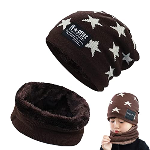 Tuofang Kinder Winter Warm Beanie Mütze und Loop Schlauchschal Set mit Fleece Gefütterte, Wintermütze und Loop Schal, für 5-15 Jahre Alt Jungen Mädchen Wintermütze Halswärmer Strickset (Braun) von Tuofang