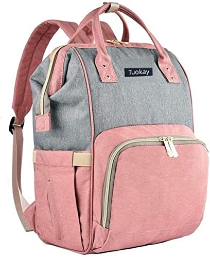 Tuokay, 20 Liter Baby Wickelrucksack, 42cm (H) x 28cm (L) x 21cm (B) Lässige Wickeltasche, Multifunktional Große Kapazität Babytasche, Wasserdichte Reiserucksack für Unterwegs (Grau+Rosa) von Tuokay