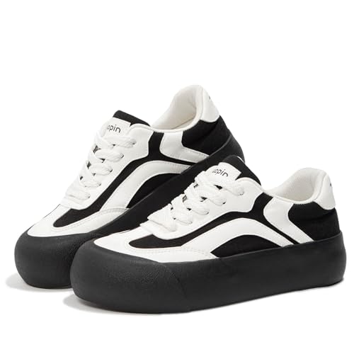 Tuopin Mode Turnschuhe Damen Klassische Gummisohle Mode Turnschuhe rutschfest Casual Turnschuhe für Frauen (Schwarz Weiß, Erwachsene, Damen, 38.5, Numerisch, EU Schuhgrößensystem, M) von Tuopin