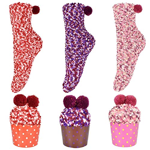 Tuopuda 1 oder 3 Paare Socken Damen Cupcakes Design Weihnachten Socken mit Geschenkbox Warme Flauschige Socken Wintersocken Lustige Socken Haussocken Geburtstags Geschenke von Tuopuda