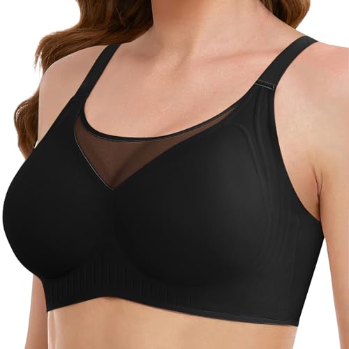 Tuopuda BH Damen Ohne Bügel Nahtlos Spitzen BH Atmungsaktiv Bralette Minimizer BHS T Shirt Schlaf BH Klassischer BH Komfort Vollschalen Bra, Schwarz, L von Tuopuda