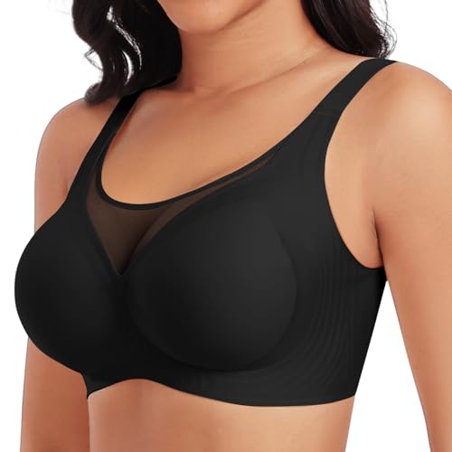 Tuopuda BH Damen Ohne Bügel Nahtlos Spitzen BH Atmungsaktiv Bralette Minimizer BHS T Shirt Schlaf BH Klassischer BH Komfort Vollschalen Bra, Schwarz, XXL von Tuopuda