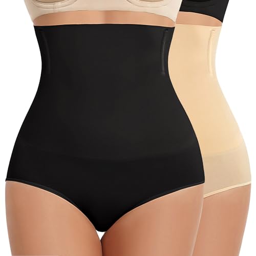 Tuopuda Bauch Weg Unterhose Damen Slip Unterwäsche Frauen Bauch-Weg-Effekt Stark Formend Underwear Women Taillenslip, Schwarz + Beige, M von Tuopuda