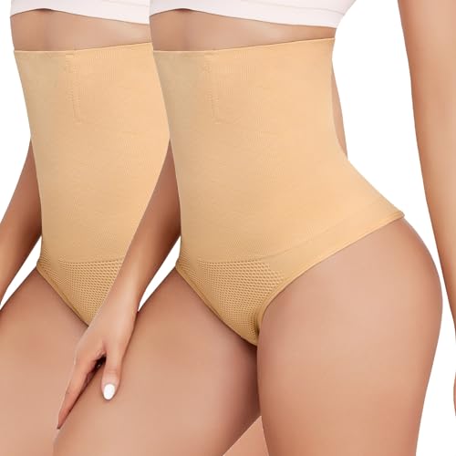 Tuopuda Bauchweg String Damen Stark Formend Bauch Weg Slip Atmungsaktiv Shaping Unterwäsche Miederpants Unterbauch Kontrolle, Beige*2, XS von Tuopuda