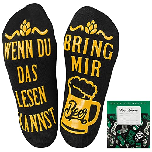 Tuopuda Bier-Socken Lustige Socken Damen Herren mit Spruch WENN DU DAS LESEN KANNST BRING MIR BEER Witzige Baumwollsocken Wintersocken Bier Geschenke Idee, Schwarz(Deutsch) von Tuopuda