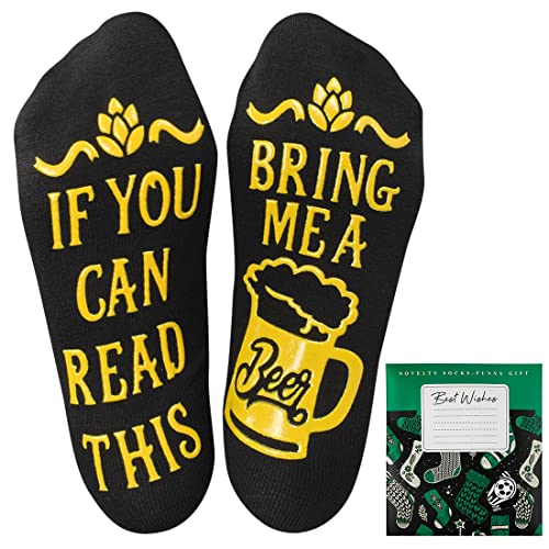 Tuopuda Bier-Socken Lustige Socken Damen Herren mit Spruch WENN DU DAS LESEN KANNST BRING MIR BEER Witzige Baumwollsocken Wintersocken Bier Geschenke Idee, Schwarz(Englischer) von Tuopuda