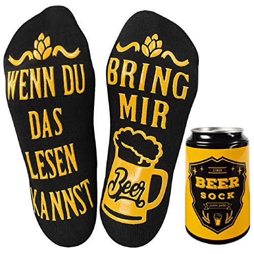 Tuopuda Bier-Socken Lustige Socken Damen Herren mit Spruch WENN DU DAS LESEN KANNST BRING MIR BEER Witzige Baumwollsocken Wintersocken Bier Geschenke Idee, Schwarz von Tuopuda