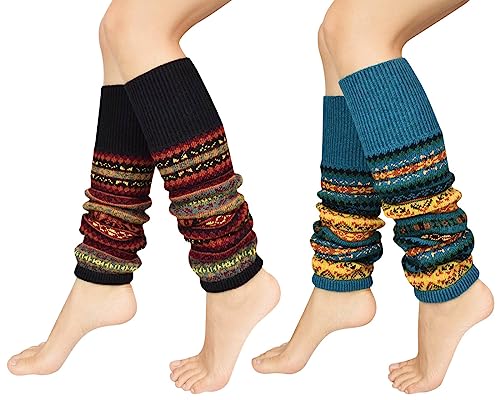 Tuopuda Damen Beinwärmer Gestrickte Beinlinge Winter Herbst, Ballett Stulpen Überknie Strick Socken, Elastische Beinhandschuhe Geschenk für Frauen Mädchen, Schwarz 1 Paar + Blau 1 Paar, von Tuopuda