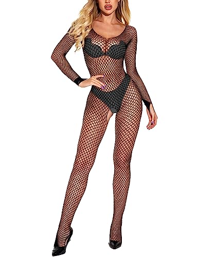 Tuopuda Damen Fischernetz Bodystocking Netz Dessous Sexy Transparentes, Baby Doll Frauen Durchsichtige Lingerie Sheer Mesh, Negligee Catsuit Ouvert Chemise Jumpsuit for Women, H von Tuopuda