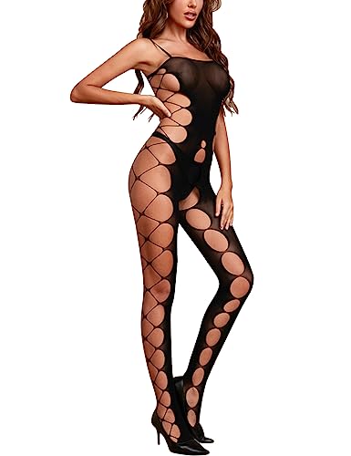 Tuopuda Damen Fischernetz Bodystocking Netz Dessous Sexy Transparentes, Baby Doll Frauen Durchsichtige Lingerie Sheer Mesh, Negligee Catsuit Ouvert Chemise Jumpsuit for Women, J von Tuopuda