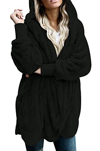 Tuopuda Damen Teddyfleece Jacke Warmes Kapuzenjacke, Herbstjacke Winterjacke Mantel Geschenk für Mama Adventskalender, Schwarz, L von Tuopuda