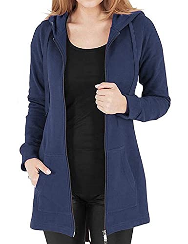 Tuopuda Damen Hoodie Jacke Oversize Reißverschluss Winterjacke Langarm Mantel Winter Cardigan Kapuzenpullover Sweatshirt mit Kapuze Strickjacke Kapuzenjacke mit Taschen Kapuzenpulli, Blau, M von Tuopuda