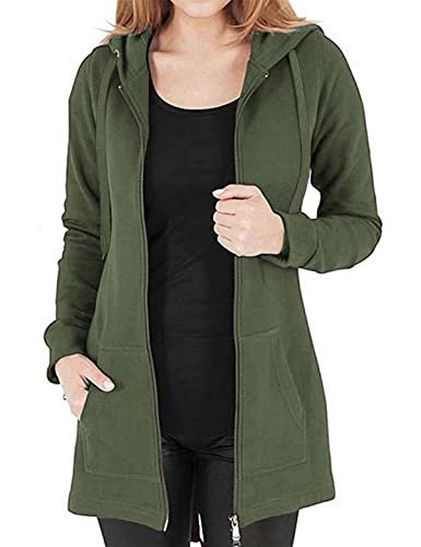 Tuopuda Übergangsjacke Damen Lang Herbst Jacke Übergang Baumwolle Dünne Herbstjacke Sweatshirtjacke Jacket mit Kapuze für Frühling Sommer Herbst, Grün, XXL von Tuopuda