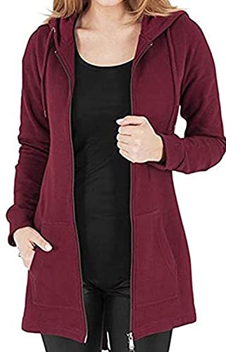 Tuopuda Damen Hoodie Jacke Oversize Reißverschluss Winterjacke Langarm Mantel Winter Cardigan Kapuzenpullover Sweatshirt mit Kapuze Strickjacke Kapuzenjacke mit Taschen Kapuzenpulli, Rotwein, XXL Tuopuda Damen Hoodie Jacke Oversize Reißverschluss Winterjacke Langarm Mantel Winter Cardigan Kapuzenpullover Sweatshirt mit Kapuze Strickjacke Kapuzenjacke mit Taschen Kapuzenpulli, Rotwein, XXL von Tuopuda