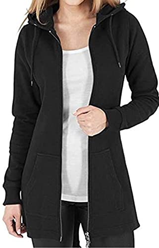 Tuopuda Damen Hoodie Jacke Oversize Reißverschluss Winterjacke Langarm Mantel Winter Cardigan Kapuzenpullover Sweatshirt mit Kapuze Strickjacke Kapuzenjacke mit Taschen Kapuzenpulli, Schwarz, L von Tuopuda