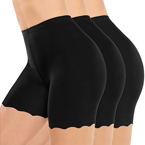 Tuopuda Unterhosen Damen 3er Pack Radlerhose Boxershorts Hohe Taille Shorts Panties Kurz Hose Unter Rock Unterwäsche Schlüpfer Nahtlose Höschen Leggings Hipster Sommer, Schwarz, S von Tuopuda