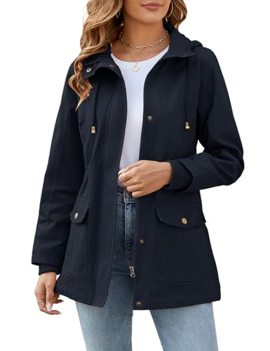 Tuopuda Damen Jacke Frühling Frühlingsjacke Sommerjacke Herbstjacke Hoodie Jacke Reißverschluss Kapuzenjacke Sommermantel Kurzmantel mit Taschen Geschenk für Frauen, Marine, M von Tuopuda
