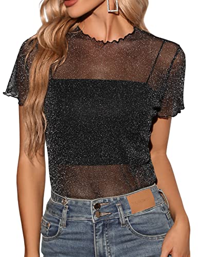 Tuopuda Damen Netz Oberteil Transparentes Shirt Sexy Langarmshirt Durchsichtige T-Shirt Sheer Mesh Bluse Tunika Casual Clubwear Party Tops, G, XL von Tuopuda