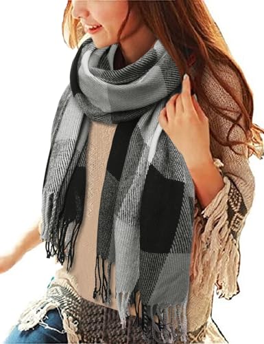 Tuopuda Damen Schal Kariert Schal Damen Winter Tartan Wraps Long Spinning Tassel Shawl Stola Warm Scarf Weihnachtsschal, Z-04, Einheitsgröße von Tuopuda